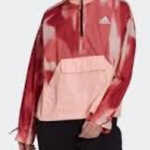 Adidas Pink Tie Die S Pull On Anork Jacket Windbreaker 1/4 Zip Nylon NWT $90